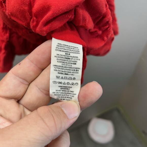 Free People Red Fit Flare Mini Boho Floral Burnout Embroidered Dress SZ XS - Picture 3 of 6